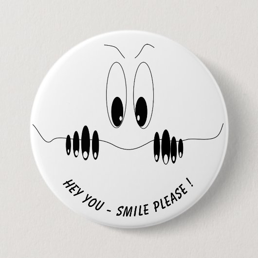 Funny Curiosity Eyes Button Smile Jouw tekst/Color (Voorkant)