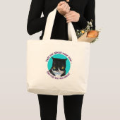 FUNNY CURIOUS CAT GROTE TOTE BAG (Voorkant (product))