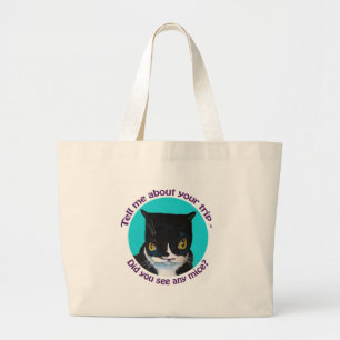 FUNNY CURIOUS CAT GROTE TOTE BAG