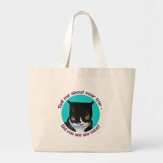 FUNNY CURIOUS CAT GROTE TOTE BAG (Voorkant)