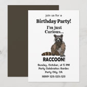 Funny Curious Raccoon Birthday Party Kaart (Voorkant / Achterkant)