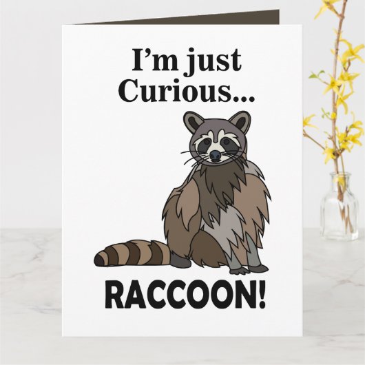 Funny Curious Raccoon Kaart (Gele Bloem)