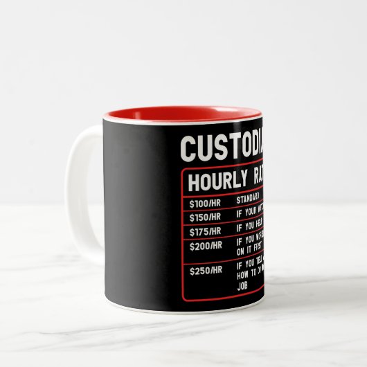 Funny Custodian Hourly Rate Two-Tone Coffee Mok (Voorkant links)