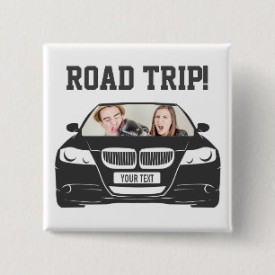 Funny Custom Car Photo Road Trip Vierkante Button 5,1 Cm