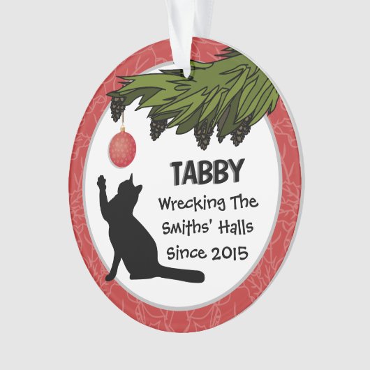 Funny Custom Cat and Owner Name Red Kersttree Ornament (voorkant)