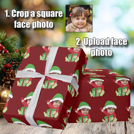 Funny Custom Children's Photo Elf Christmas Red Cadeaupapier
