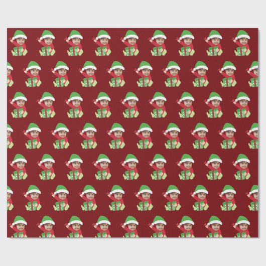 Funny Custom Children's Photo Elf Christmas Red Cadeaupapier (Vlak)