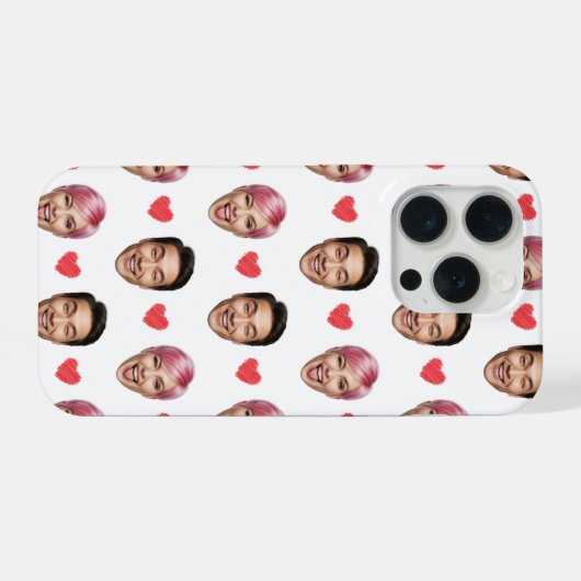 Funny Custom Couple Faces Pattern Red Hearts iPhone Hoesje (Achterkant horizontaal)