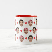 Funny Custom Couple Faces Pattern Red Hearts Tweekleurige Koffiemok (Center)