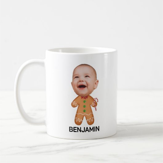 Funny Custom Face Foto Gingerbread Kerst Baby Koffiemok (Links)