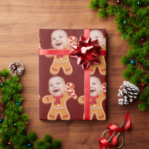 Funny Custom Face Foto Gingerbread Xmas baby Cadeaupapier