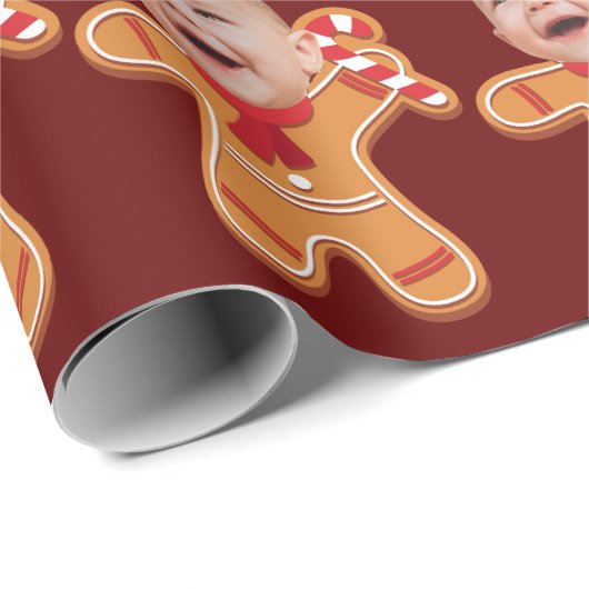 Funny Custom Face Foto Gingerbread Xmas baby Cadeaupapier (Rol Hoek)