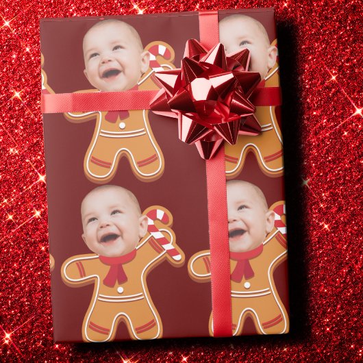 Funny Custom Face Foto Gingerbread Xmas baby Cadeaupapier