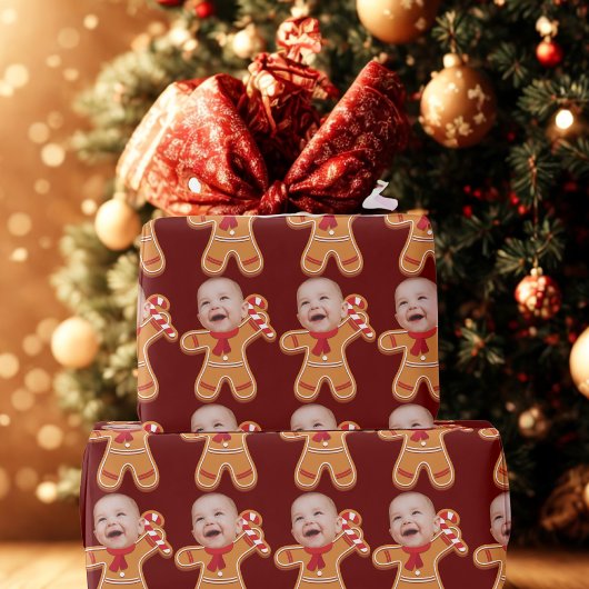 Funny Custom Face Foto Gingerbread Xmas baby Cadeaupapier