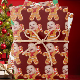 Funny Custom Face Foto Gingerbread Xmas baby Inpakpapier Vel