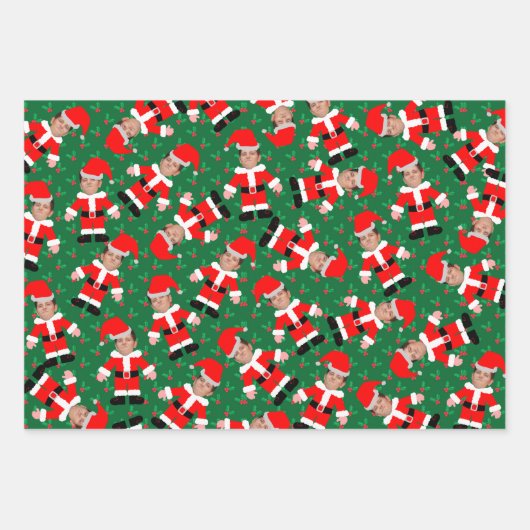 Funny Custom Face Photo Santa Claus Kerstmis Inpakpapier Vel (Voorkant)