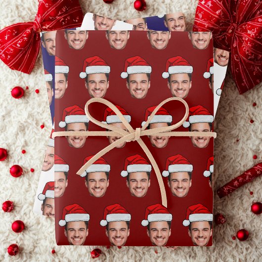 Funny Custom Face Photo Santa Hat Christmas Inpakpapier Vel