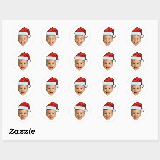 Funny Custom Face Photo Santa Hat Christmas Ronde Sticker (Vel)
