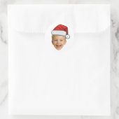 Funny Custom Face Photo Santa Hat Christmas Ronde Sticker (Tas)