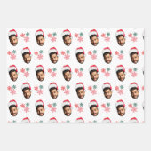 Funny Custom Face Photo Santa Head & Snowflakes Inpakpapier Vel (Voorkant 3)