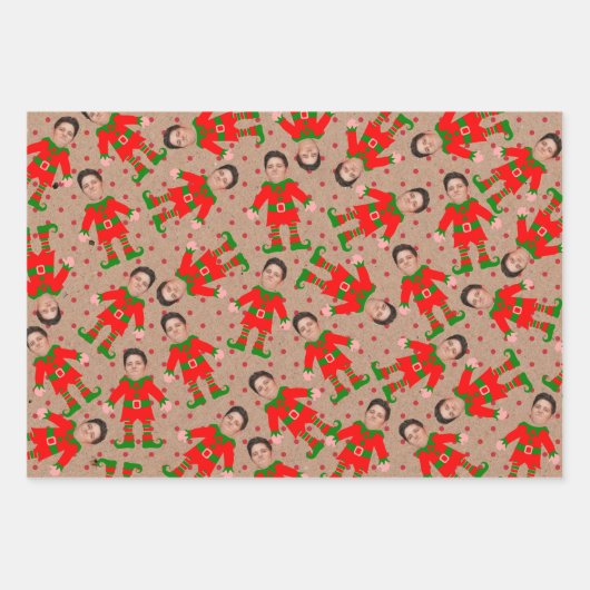 Funny Custom Face Photo Santa's Elves Kerstmis Inpakpapier Vel (Voorkant 3)