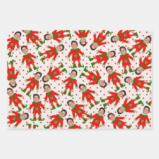Funny Custom Face Photo Santa's Elves Kerstmis Inpakpapier Vel (Voorkant 2)