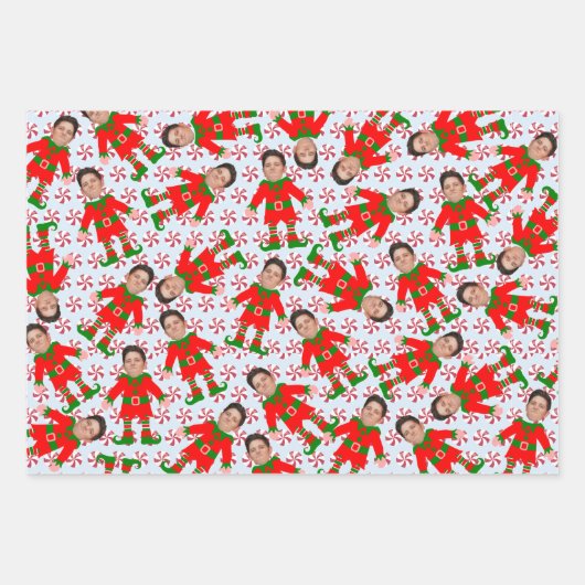 Funny Custom Face Photo Santa's Elves Kerstmis Inpakpapier Vel (Voorkant)