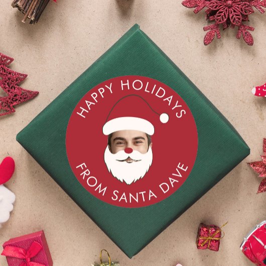 Funny Custom Face Swap Santa Claus Christmas Text Ronde Sticker