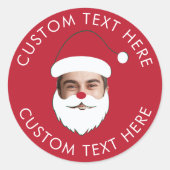 Funny Custom Face Swap Santa Claus Christmas Text Ronde Sticker (Voorkant)