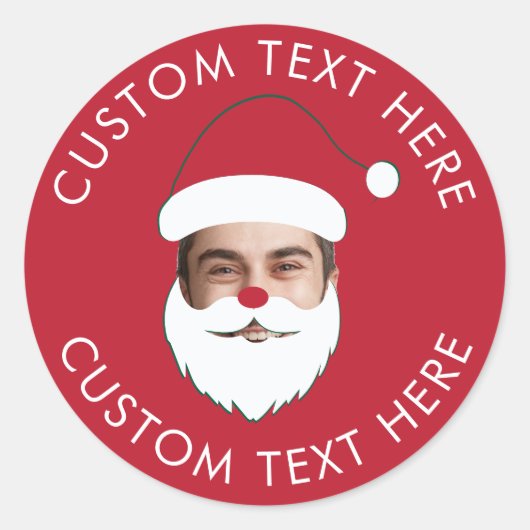 Funny Custom Face Swap Santa Claus Christmas Text Ronde Sticker (Voorkant)