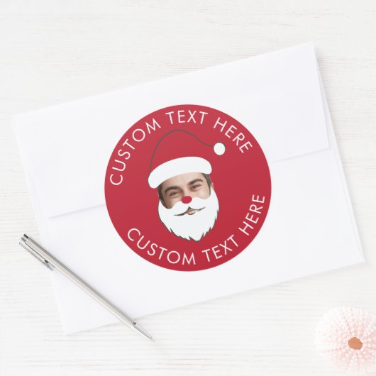 Funny Custom Face Swap Santa Claus Christmas Text Ronde Sticker (Envelop)