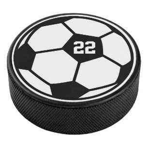Funny custom hockey puck met voetbal design