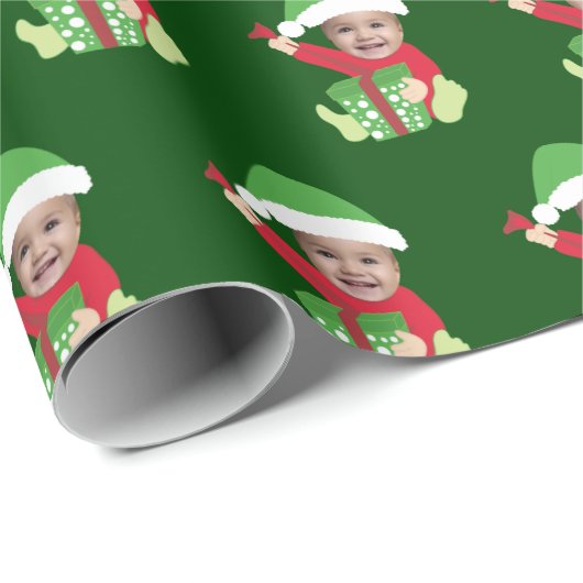 Funny Custom Kids Face Elf Christmas Cadeaupapier (Rol Hoek)