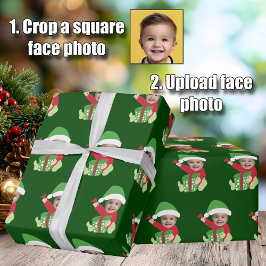 Funny Custom Kids Face Elf Christmas Cadeaupapier