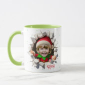 Funny Custom Kids Face Photo Christmas Elf Name Mok (Links)