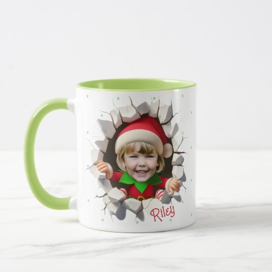 Funny Custom Kids Face Photo Christmas Elf Name Mok (Links)