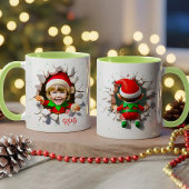 Funny Custom Kids Face Photo Christmas Elf Name Mok