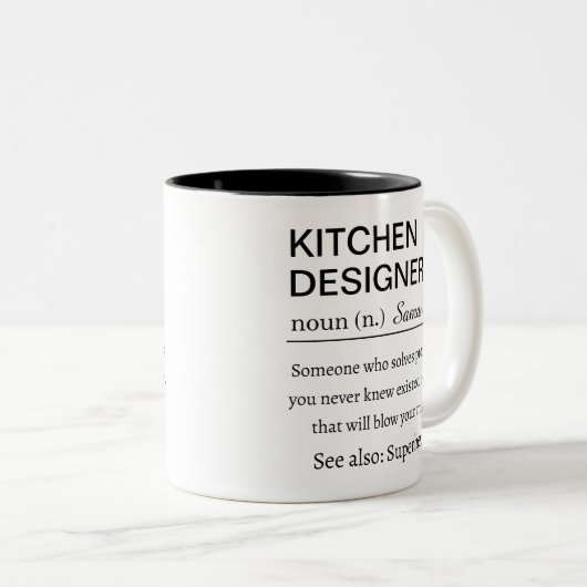 Funny Custom Kitchen Designer Definition Modern Tweekleurige Koffiemok (Voorkant rechts)