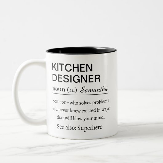 Funny Custom Kitchen Designer Definition Modern Tweekleurige Koffiemok (Links)