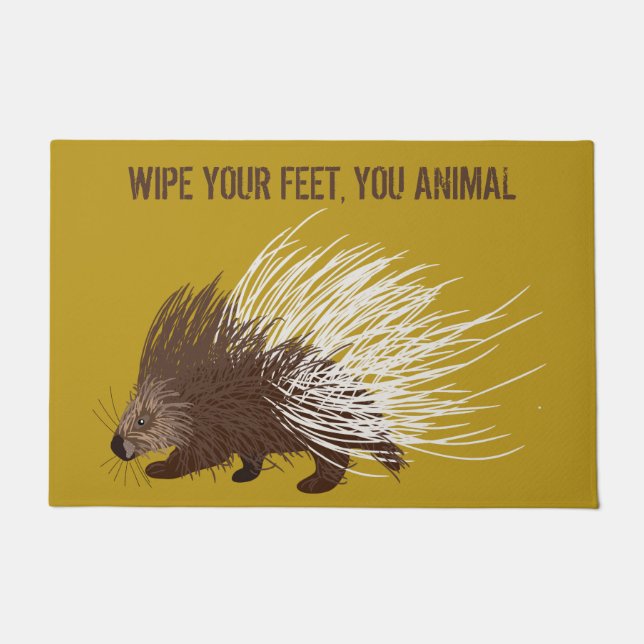 Funny Custom Message Brown and Mustard Porcupine Deurmat (Voorkant)