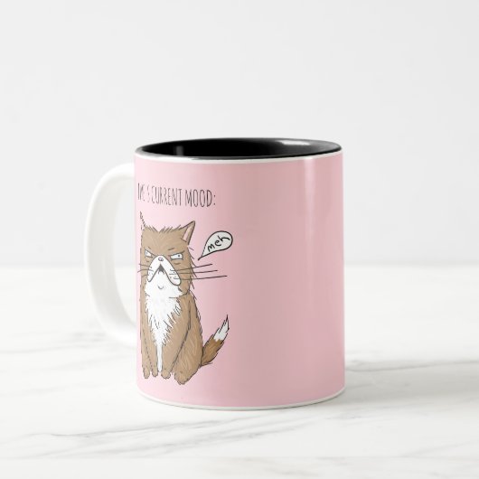 Funny Custom Name Current Mood Meh Pink Cat Mok (Voorkant links)
