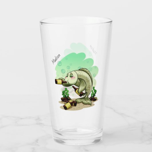 Funny custom name Drink Fish pint glass Glas (Achterkant)