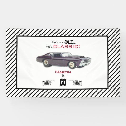 Funny Custom not Old but Classic Car 60th Birthday Spandoek (Horizontaal)