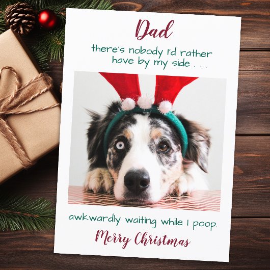 Funny Custom Pet Photo Dog Dad Merry Kersthotel Feestdagenkaart