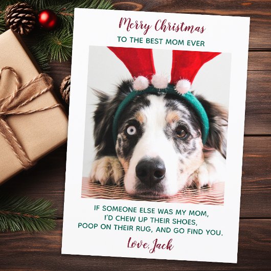 Funny Custom Pet Photo Dog Mam Merry Kerstmis Hol Feestdagenkaart