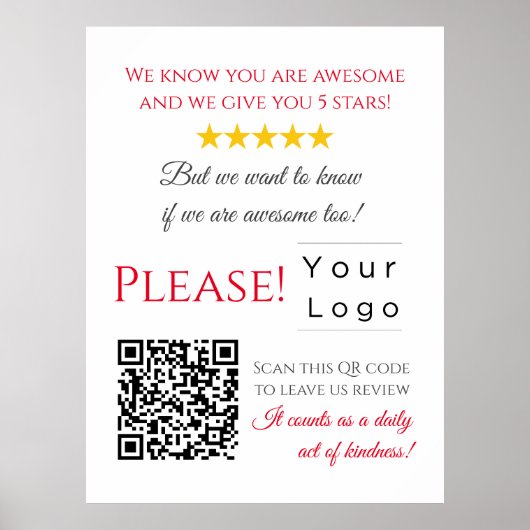 Funny Custom QR Code Business Logo Review rood Poster (Voorkant)