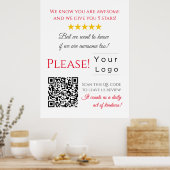 Funny Custom QR Code Business Logo Review rood Poster (Keuken)