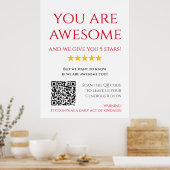 Funny Custom QR Code Business Logo Review rood Poster (Keuken)