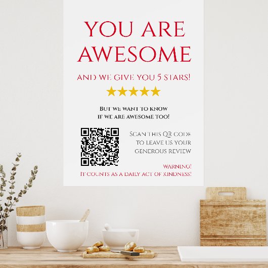 Funny Custom QR Code Business Logo Review rood Poster (Keuken)