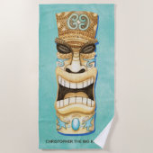 Funny Custom Tiki Beach Island Monogrammed Strandlaken (Voorkant)